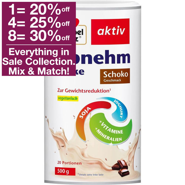 Doppelherz Activ shake with chocolate flavor is a meal replacement   • Protein can help maintain muscle mass and normal bones. • Vitamin B1, B12, pantothenic acid as well as iron and iodine can contribute to normal energy metabolism.  •Vitamin B6 supports normal protein and glycogen metabolism.  • Magnesium also contributes to normal energy metabolism. VicNic.com