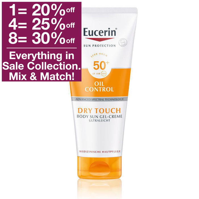 The Eucerin Sun Gel-Creme Oil Control Body is a non-greasy sunscreen that absorbs in seconds, is easy to apply and leaves no residue. The sunscreen is sweat-resistant, waterproof and non-stick. For maximum comfort in use, even on skin prone to blemishes