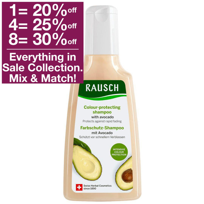 Rausch Avocado Color Protecting Shampoo keeps coloured hair vibrant for longer. Coats the hair in a fine, invisible film that protects against rapid colour fading and thus prolongs vibrancy. The amino complex provides intensive colour protection and adds vivid shine to the hair. With avocado oil and precious horsetail extract. VicNic.com, destination for Europe and German health & beauty, shipped worldwide