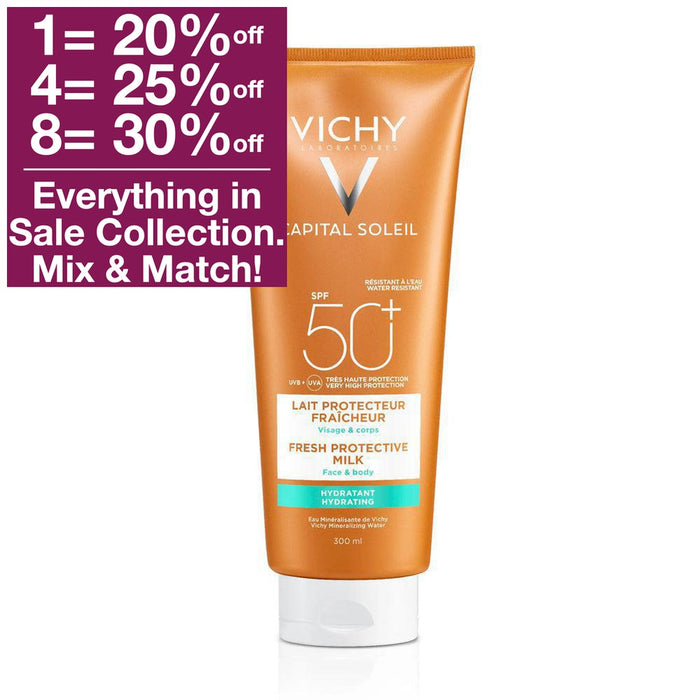 Front image of Vichy Capital Soleil Fresh Protective Sun Milk Hydrating for Face & Body SPF 50+ 300 ml