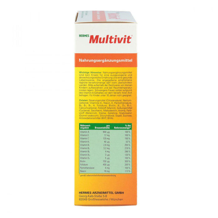 Hermes Multivit Effervescent Tablets Orange - nutritional value table