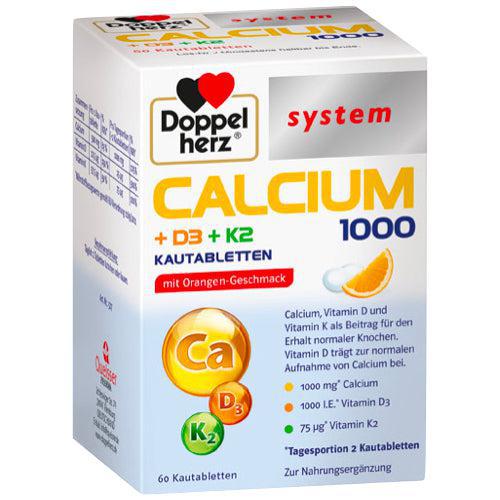 Doppelherz system's chewable tablets contain 1000 mg of calcium, 25 mg of vitamin D3 and 75 mg of vitamin K2 per daily portion (2 tablets) with a delicious orange flavor. These tablets can be taken like candies, allowing for convenient nutrient consumption without the need for any liquid. - VicNic.com