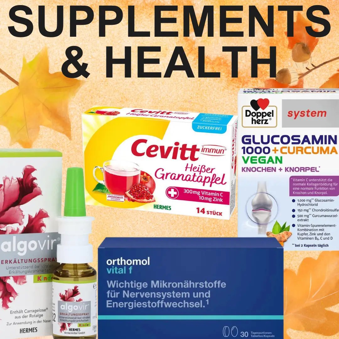 Shop supplements and vitamins from Europe and Germany, such as Orthomol Chondroplus and Fertil Plus, Doppelherz, Priorin hair capsules, and Keltican Forte. We provide international shipping.