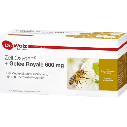 Dr. Wolz Cell Oxygen + Royal Jelly 600 mg Drinking Ampoules is the unique combination of the enzyme yeast cells Dr. Wolz® with the power of the beehive. It is a food supplement for illness, exhaustion and tiredness. VicNic.com