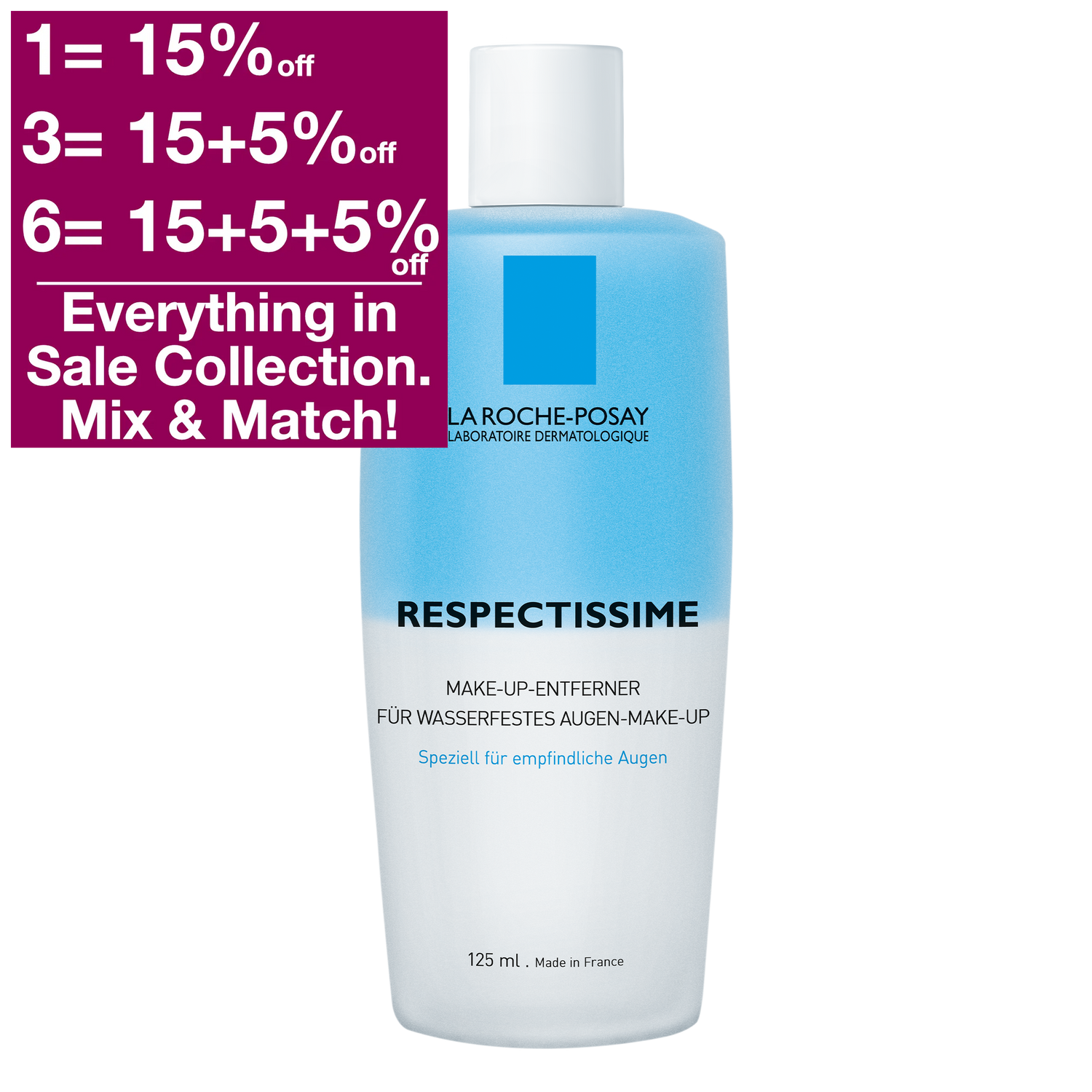 La Roche-Posay Respectissime Eye Make-Up Remover is a bi-phase, gentle and paraben-free eye make-up remover, also for waterproof eye make up.