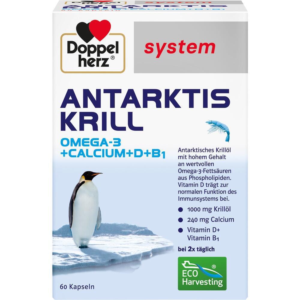 Doppelherz System Antarctic Krill Capsules contain a special combination of calcium, vitamin D and B1, plus a high concentration of omega-3 fatty acids from krill. These krill omega-3s are aided by phospholipids to facilitate better absorption than fish oil. Astaxanthin gives the oil its recognizable red hue. The product provides support to the heart, bones, muscles, immune system, and nerves, while being lactose and gluten free.