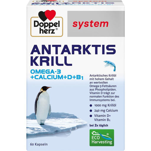 Doppelherz System Antarctic Krill Capsules contain a special combination of calcium, vitamin D and B1, plus a high concentration of omega-3 fatty acids from krill. These krill omega-3s are aided by phospholipids to facilitate better absorption than fish oil. Astaxanthin gives the oil its recognizable red hue. The product provides support to the heart, bones, muscles, immune system, and nerves, while being lactose and gluten free.