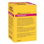 A yellow and pink box of Lovos Helleinde Cholesterin dietary supplement, photographed on a clean white background.