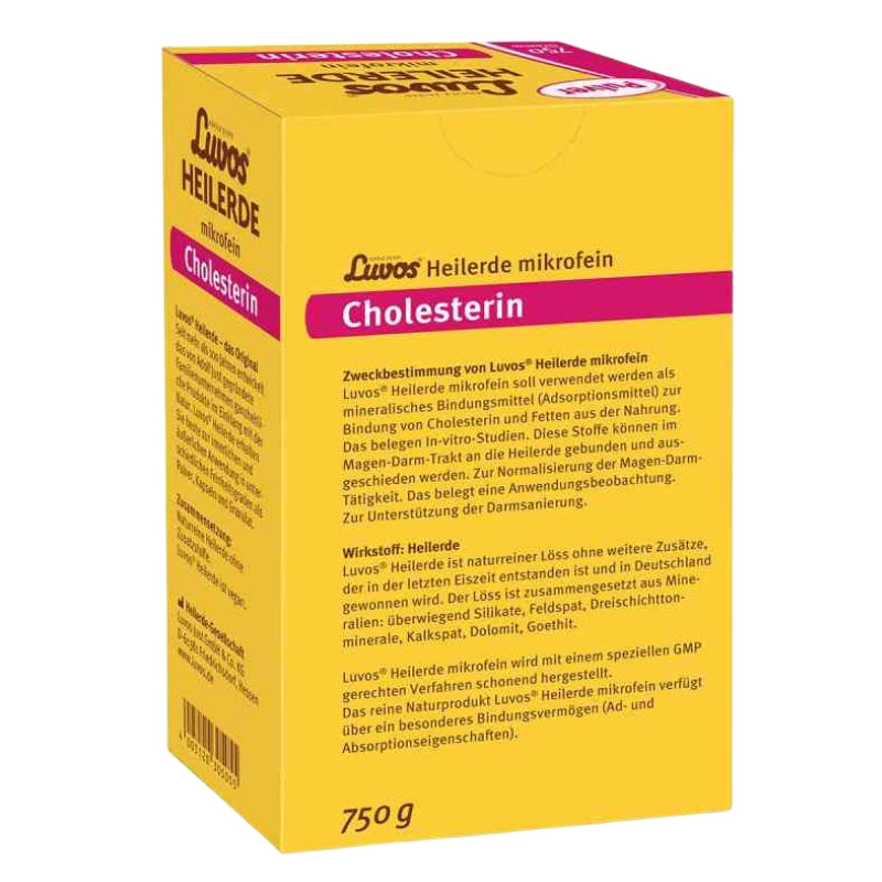 A yellow and pink box of Lovos Helleinde Cholesterin dietary supplement, photographed on a clean white background.