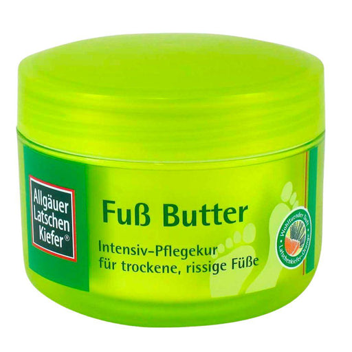 Allgäuer Latschenkiefer Foot Butter contains valuable Allgäuer Latschenkiefer pine oil, shea butter, Cupuacu butter and skin-soothing, hydrating plant extracts.   Use the foot butter ideally in the evening or on one of your personal wellness days as an intensive cure and maintain your dry, cracked feet silky smooth.   Enjoy the fresh scent of mountain pine orange.