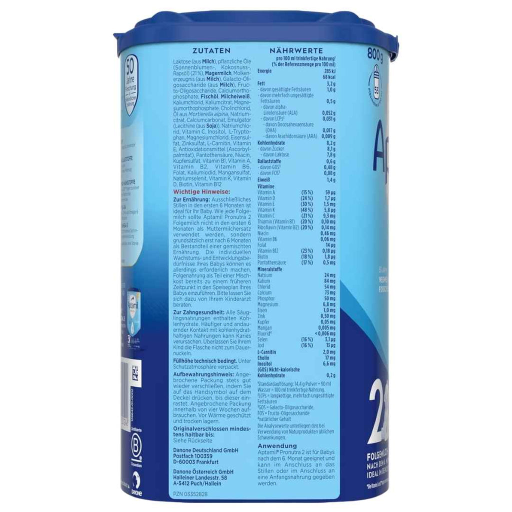 Blue container with nutritional information on a white background