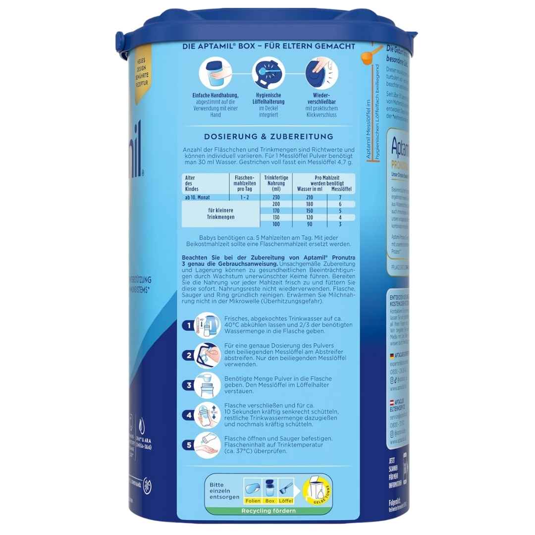 Aptamil baby formula container with blue label on a white background