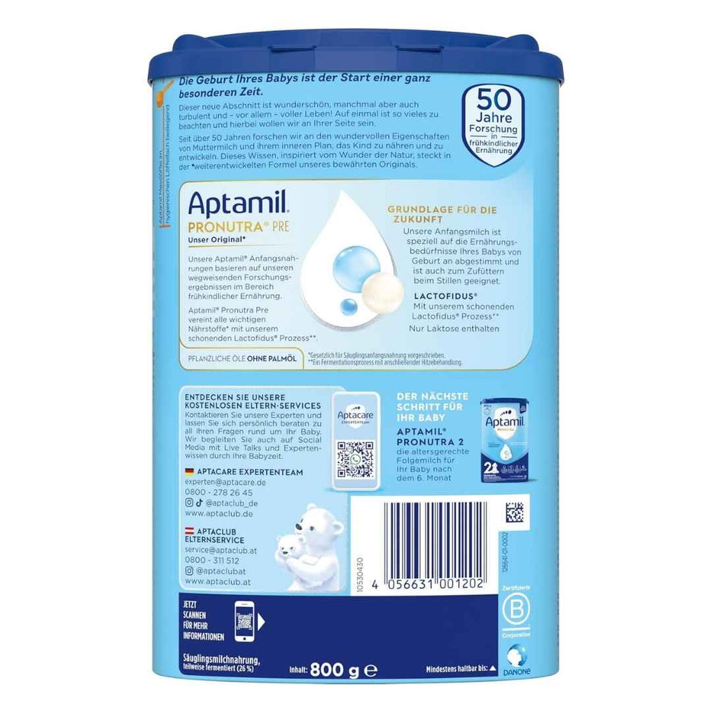 Aptamil Pronutra 2 baby formula packaging with blue lid and white label.