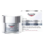 Eucerin Hyaluron-Filler anti-age night cream jar and its packaging box on a clean white background.
