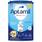 Aptamil Pronutra 1+ baby formula powder container with blue lid and white label.