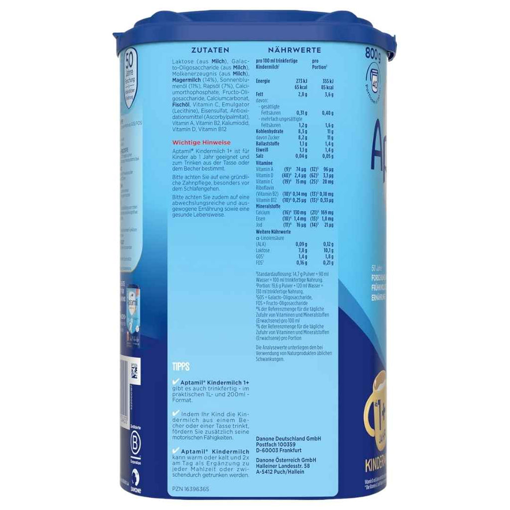 Blue container with nutritional information on a white background
