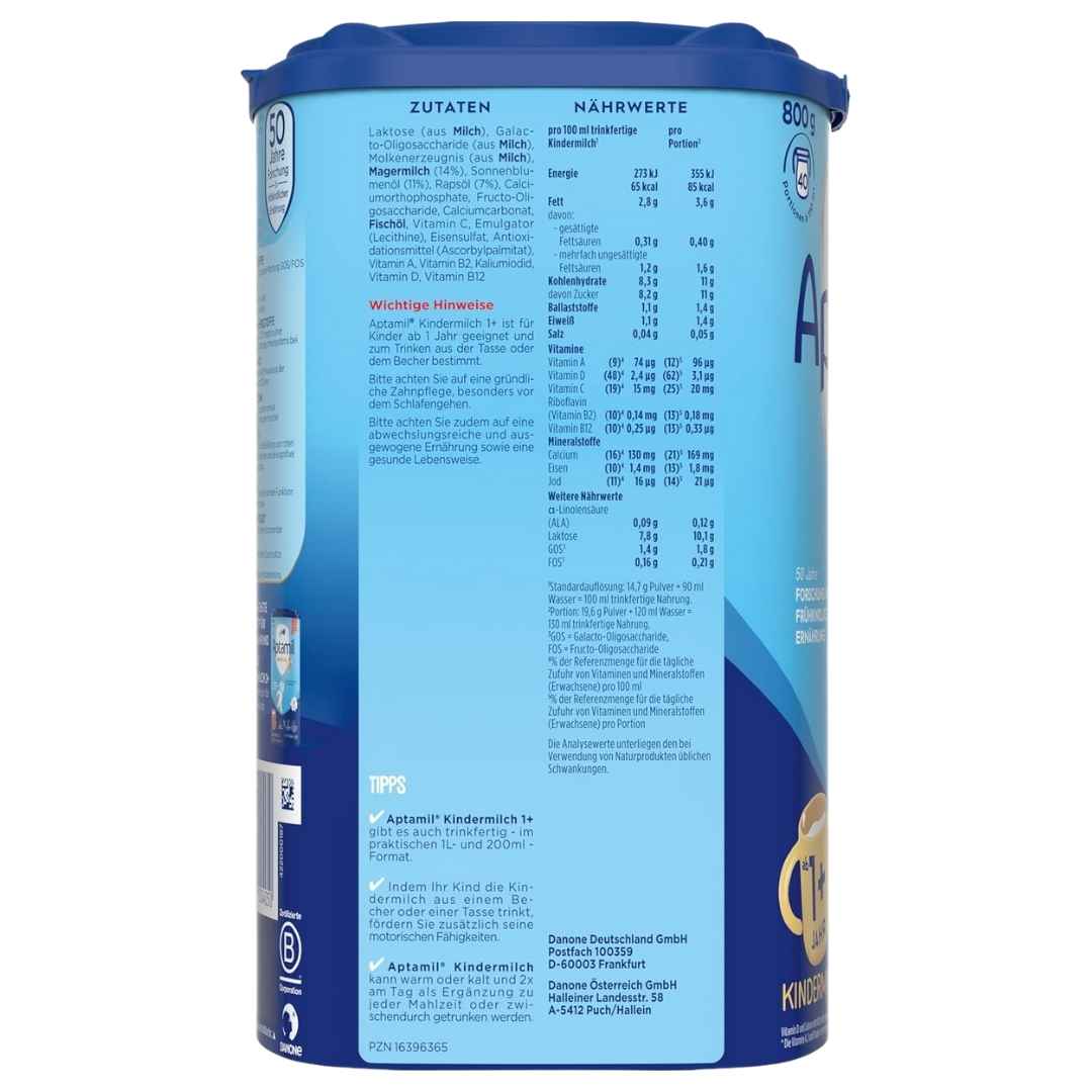 Blue container with nutritional information on a white background