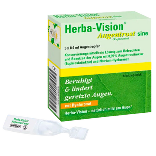 Herba-Vision® Augentrost sine eye drops bring relief and soothe irritated or dry eyes caused by wearing contact lenses fatigue staying in smoky rooms long-term computer work Exposure to general environmental influences such as dust particles, pollen, etc.