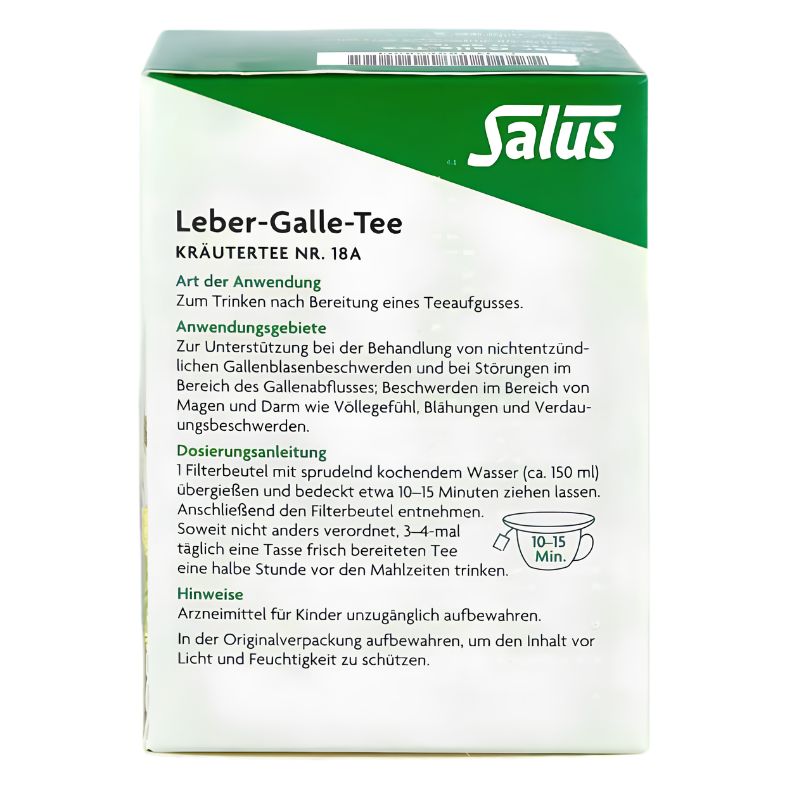 A white and green Salus herbal tea box with German text, photographed on a clean white background.
