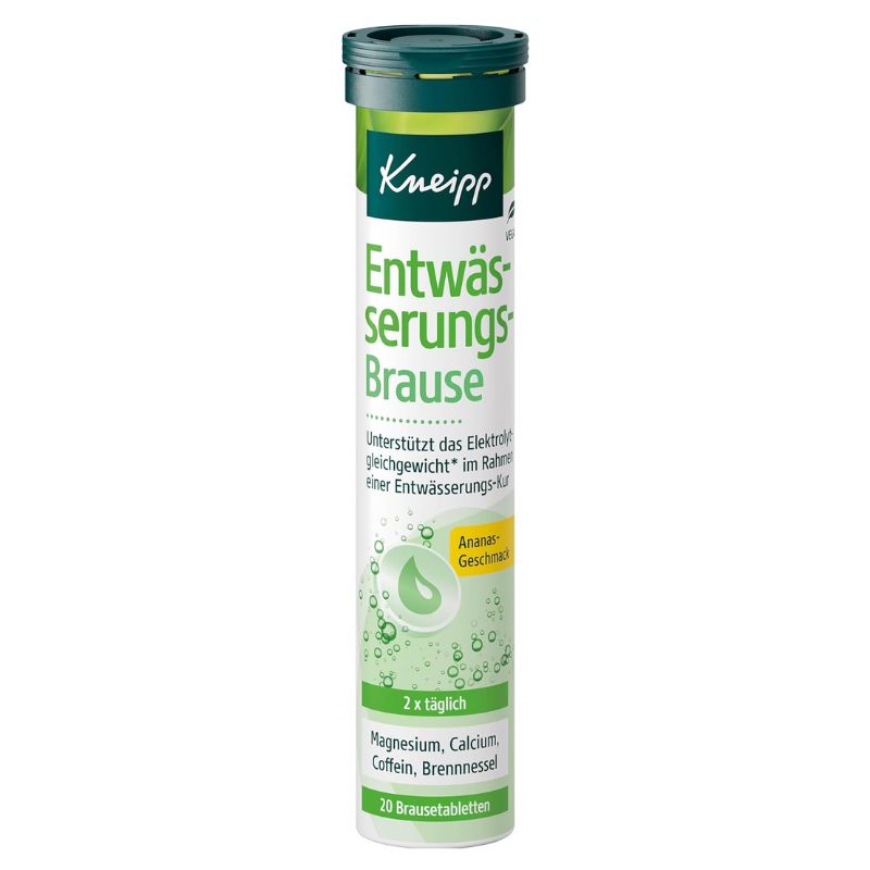 A single tube of Kneipp 'Entwässerungsbrause' (electrothermal foot bath tablets) on a plain white background.