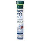 A single tube of Kneipp Magnesium 400 supplement with a dark green cap and white body, featuring blue and green text on a clean white background.
