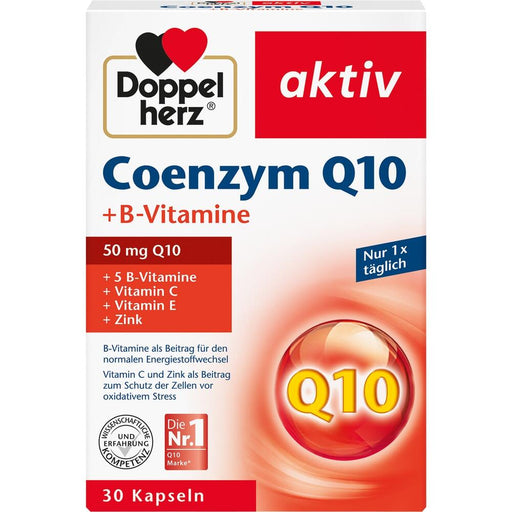 Doppelherz Coenzyme Q10 & B-Vitamins for heart and proper energy supply. To support the muscles & heart, Doppelherz Coenzyme Q10 & B-Vitamins is an ideal supplement. Hawthorn fruit powder with flavonoids helps blood vessels, and B1, B6 & B12 aid energy metabolism to power all muscles, incl. the heart, and lessen fatigue.