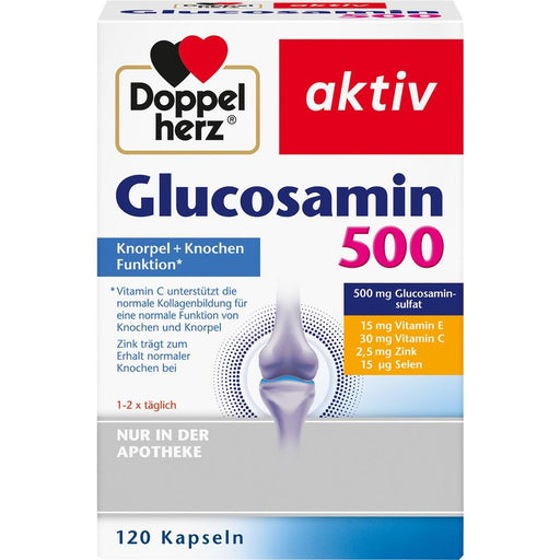 Doppelherz Aktiv Glucosamine 500 is a dietary supplemnt with vitamin E, vitamin C, zinc and selenium. 