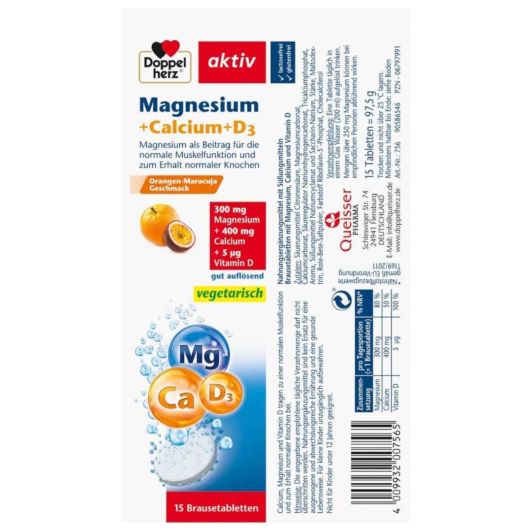 Vitamins packaging with magnesium, calcium, and vitamin D on a white background