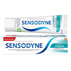 Two Sensodyne toothpaste tubes on a white background