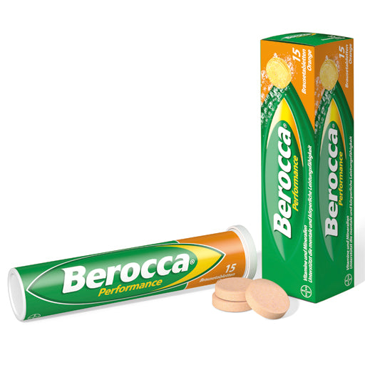 Berocca Performance 15 Effervescent tablets supports physical and mental performance. 
