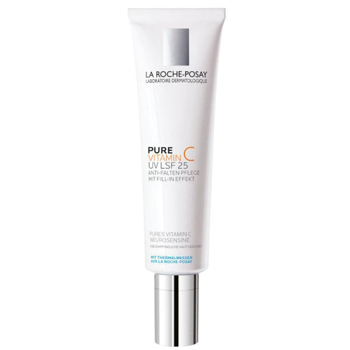 La Roche-Posay Redermic C UV Cream is a corrective anti-aging cream with fill-in effect, already pronounced wrinkles are reduced. Enriched with thermal water from La Roche-Posay, the anti-aging care has a skin-soothing effect. PURE VITAMIN C UV LSF25 with vitamin C, fragmented hyaluron and madecassoside provides the skin with long-lasting moisture, stimulates collagen synthesis and has an antioxidant effect against free radicals.