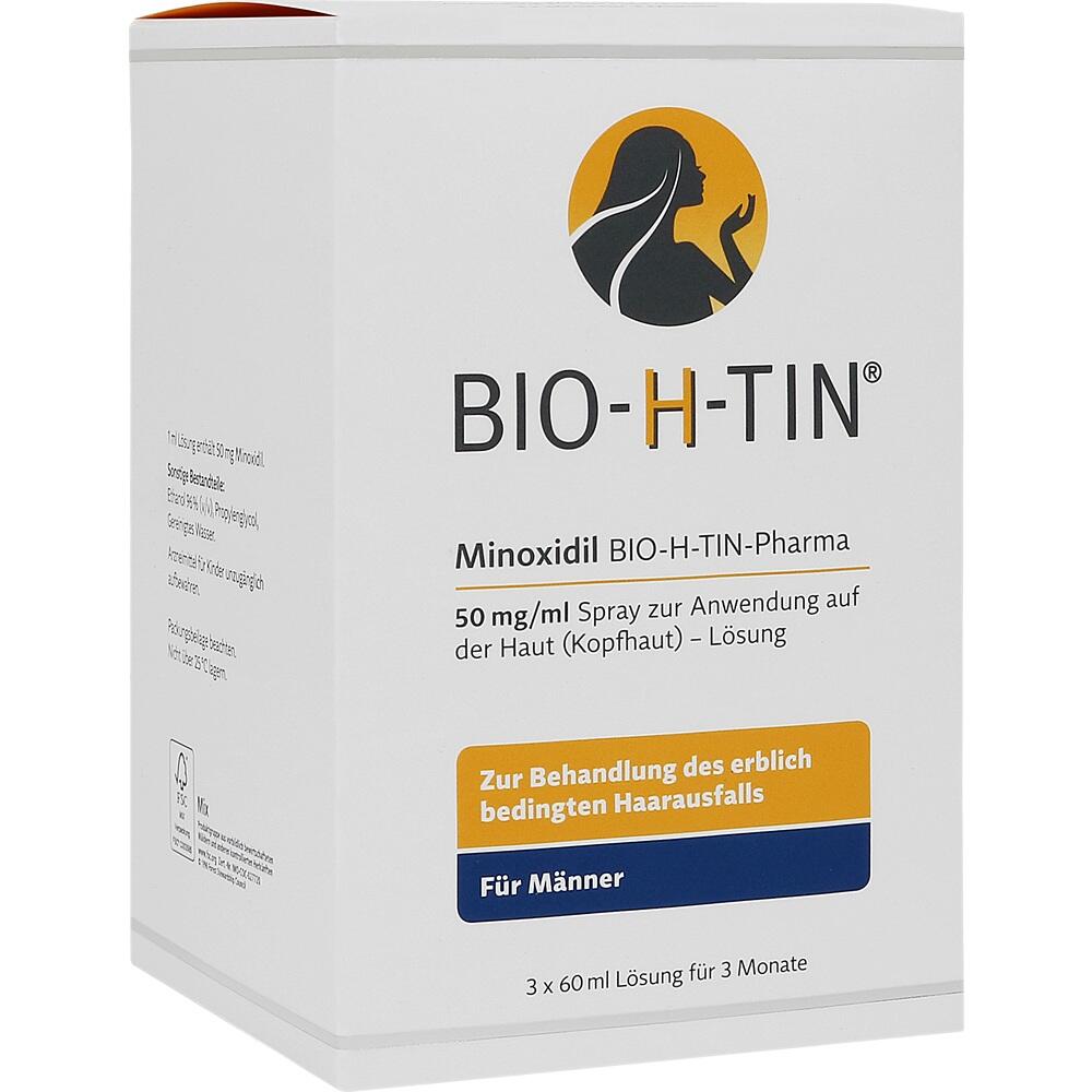 Right angle view of the carton box package of Bio-H-Tin Minoxidil Spray for the scalp