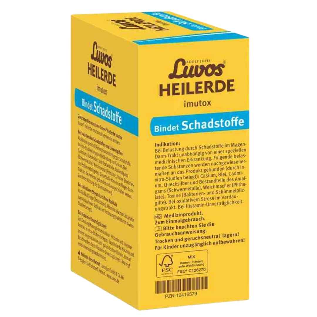 Yellow box of Luwos Heilerde with text on a white background