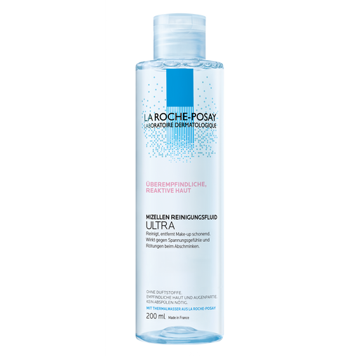 La Roche-Posay Micellar Water Ultra for Reactive skin cleans, clarifies and removes make-up and eye make-up thoroughly and gently - in just one step. The micelle technology allows a particularly gentle cleansing and make-up removal without skin-rubbing. 