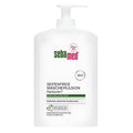 A white pump bottle of Sebamed Pentavitin Seifenfreie Waschemulsion on a plain white background.
