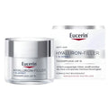 Eucerin Hyaluron-Filler + 3x Effect anti-age daily care cream jar next to its white and silver packaging box on a clean white background.