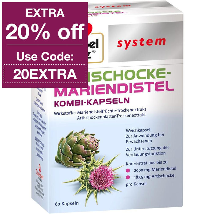 Doppelherz's Artichoke-Saint Mary's Thistle Combined Capsules contain high-quality extracts of artichoke leaves and milk thistles. Each capsule contains a concentrate of up to 2000 mg of milk thistle and 187.5 mg of artichoke. VicNic.com