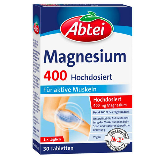 Abtei Magnesium 400 contains high-dose magnesium, which i.a. supports energy metabolism. In addition, an adequate supply of magnesium is important for maintaining normal muscle function. With sports and high physical stress, but also with an active everyday life, you should therefore ensure that you have an adequate supply of magnesium