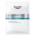 Eucerin Hyaluron-Filler + 3x Effect Hyaluron-Intensiv-Maske in a white resealable pouch with a silver and teal band, on a white background.