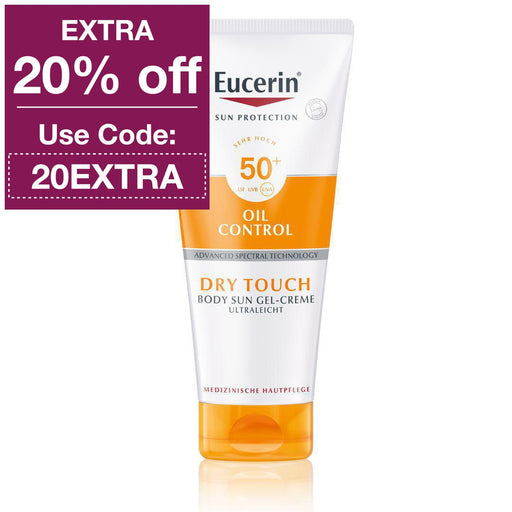 The Eucerin Sun Gel-Creme Oil Control Body is a non-greasy sunscreen that absorbs in seconds, is easy to apply and leaves no residue. The sunscreen is sweat-resistant, waterproof and non-stick. For maximum comfort in use, even on skin prone to blemishes