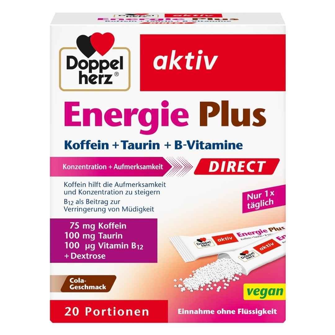 Doppelherz Energie Plus supplement packaging with red and white design