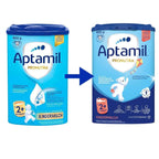 Two packages of Aptamil Pronutra baby formula , previous design to new design