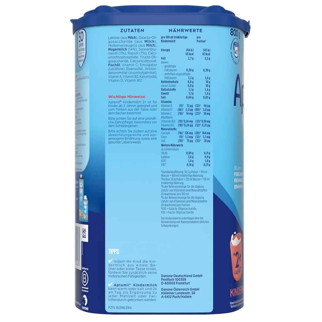 Blue container with nutritional information on a white background