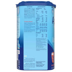 Blue container with nutritional information on a white background