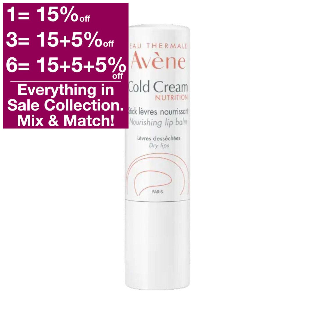 The Cold Cream lip balm stick helps dry and chapped lips for the whole family. Enriched with natural Cold Cream, this creamy lip balm provides long-lasting care and protection for lips exposed to the cold. The clear and simple formulation is 99.5% natural and contains Avène thermal water and jojoba oil in addition to soothing and repairing properties. Resistant to water and cold, transparent on the lips, it can be used by the whole family from 2 years old.