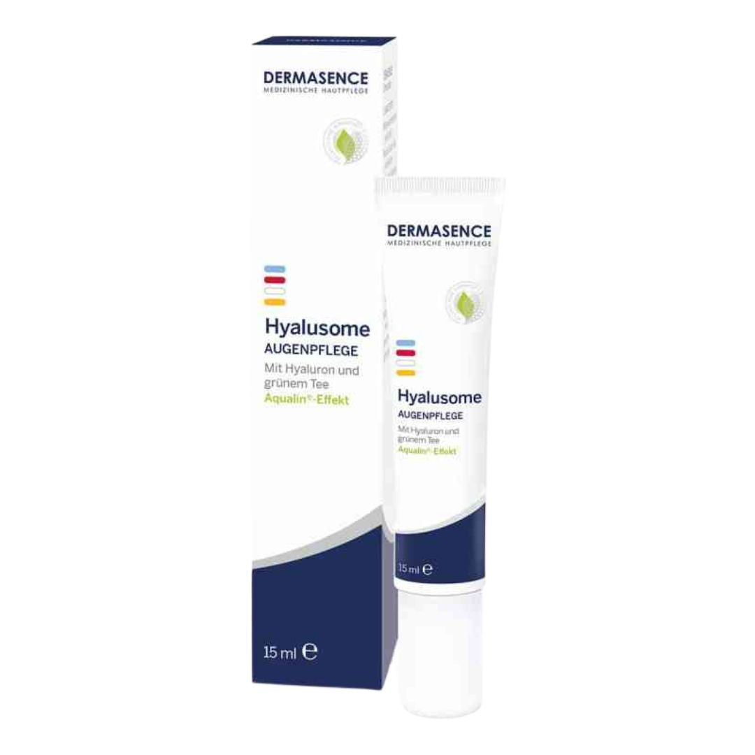Dermasence Hyalusome eye care product packaging on a white background