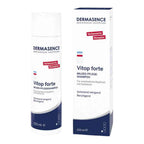 Two bottles of Dermasence Vitop forte shampoo on a white background