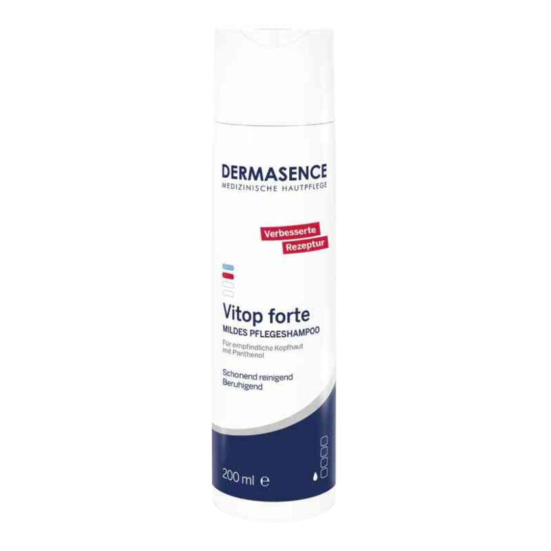 Dermasence Vitop forte shampoo bottle on a white background