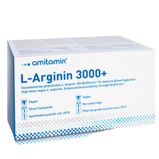 Amitamin L-arginine 3,000+ is the high-quality L-arginine nutritional supplement for vitality and improved bioavailability, especially for men in their prime. Bioperine® is a black pepper extract proven to increase bioavailability. 