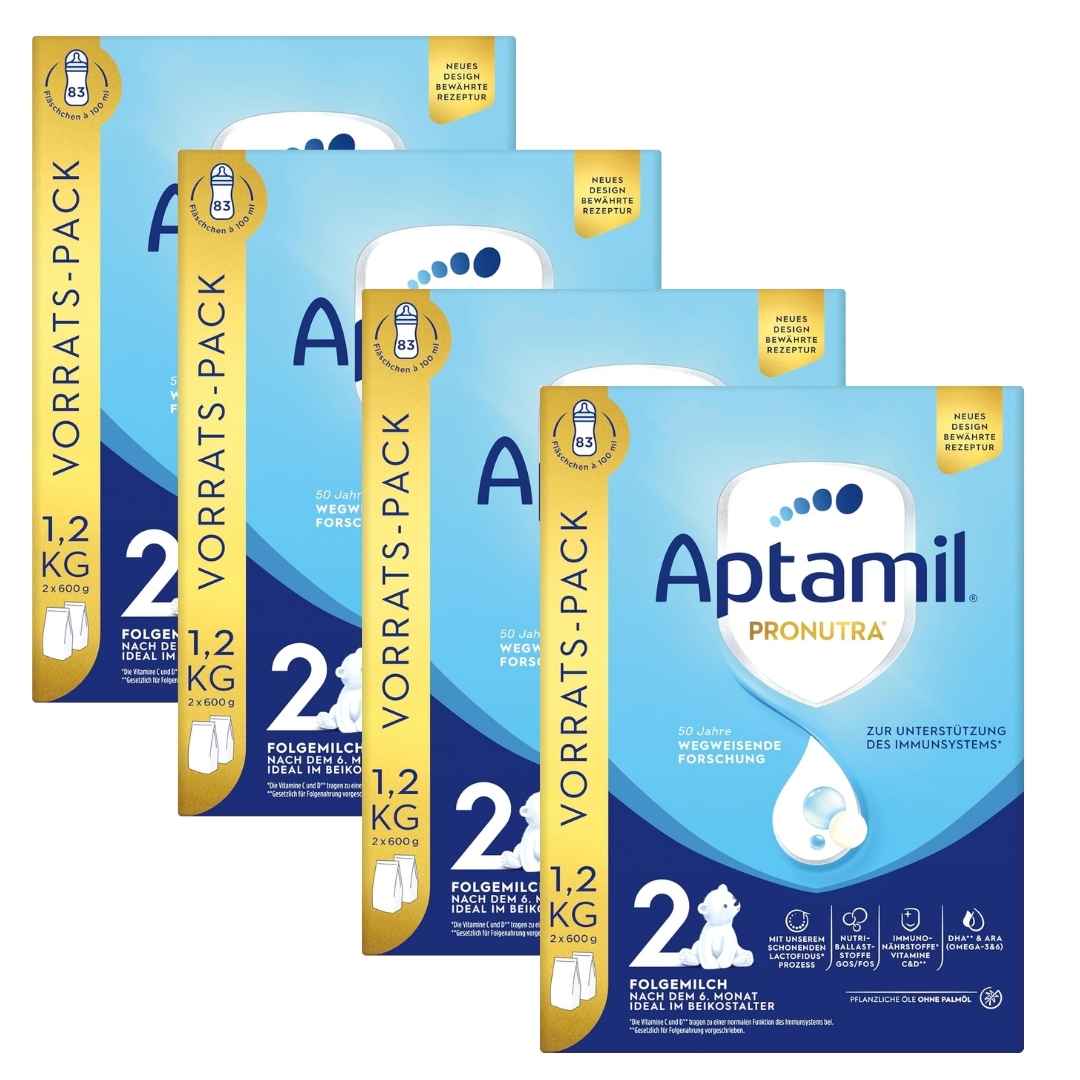 4 boxes of Aptamil Pronutra baby formula on a white background
